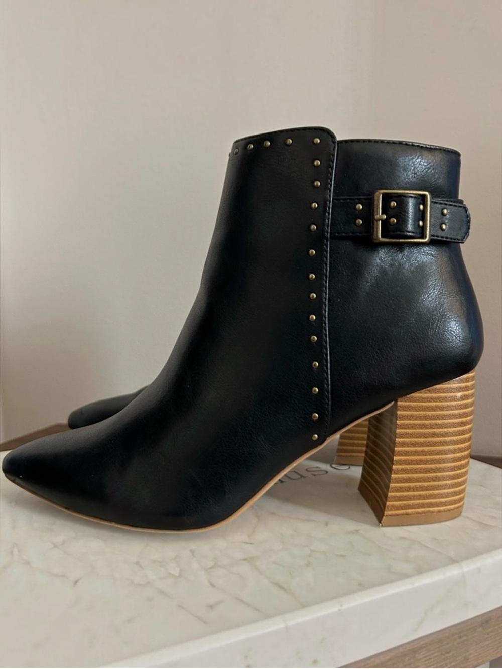 Black Heeled Boots with Studded Detail and Block Heel